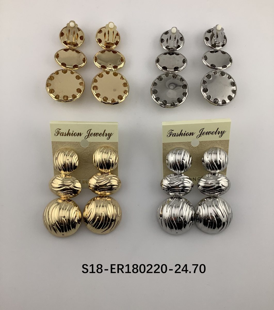 Aros (clip on) 6 pcs dorados / 6 pcs plateado