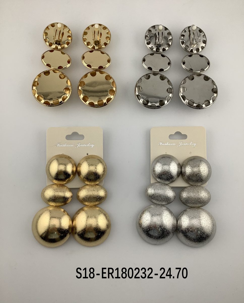 Aros (clip on) 6 pcs dorados / 6 pcs plateado