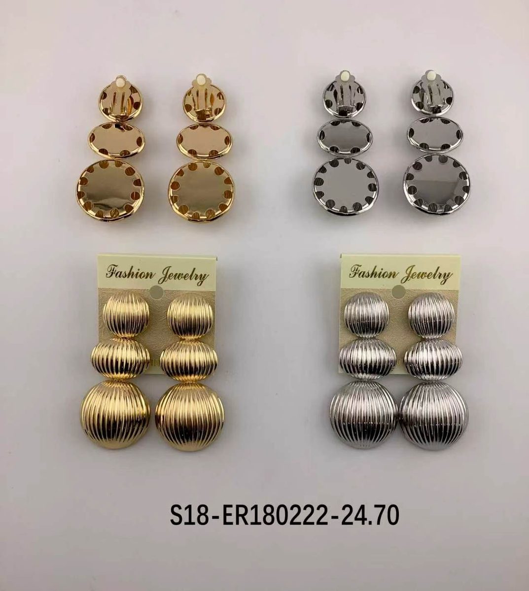 Aros (clip on) 6 pcs dorados / 6 pcs plateado